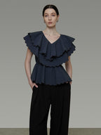 unspoken Breathable Cotton Blend Ruffle Collar Loose Minimal Commuter Women Blouses