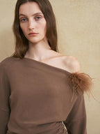 someonesometimes 3D Embellished Asymmetrical Neck Slim Crop Knit Wool Blend Sweaters