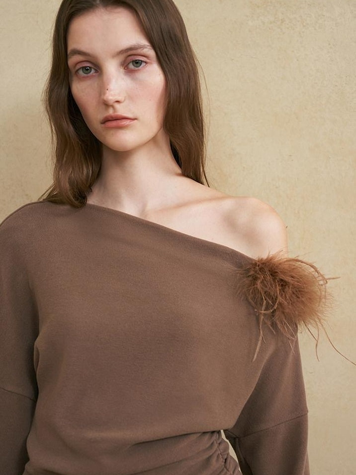 someonesometimes 3D Embellished Asymmetrical Neck Slim Crop Knit Wool Blend Sweaters