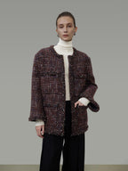 unspoken Warm Wool Blend Button Front Round Neck Relaxed Fit Office Women Short Coat