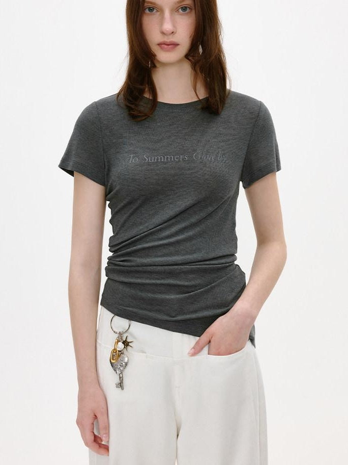 fano Lyocell Wool Blend Korean Slim Round Neck Long Sleeve Deep Gray Basic Crop Tops