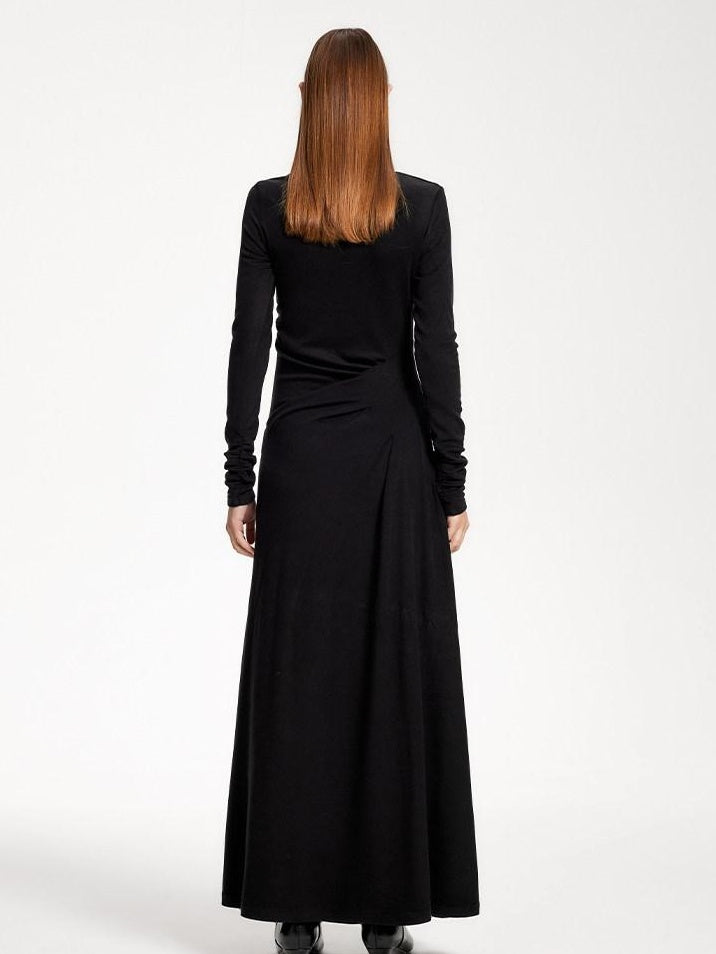 someone sometimes Elegant Long Sleeve Acrylic Blend Asymmetric Hem Women Black Maxi Dresses