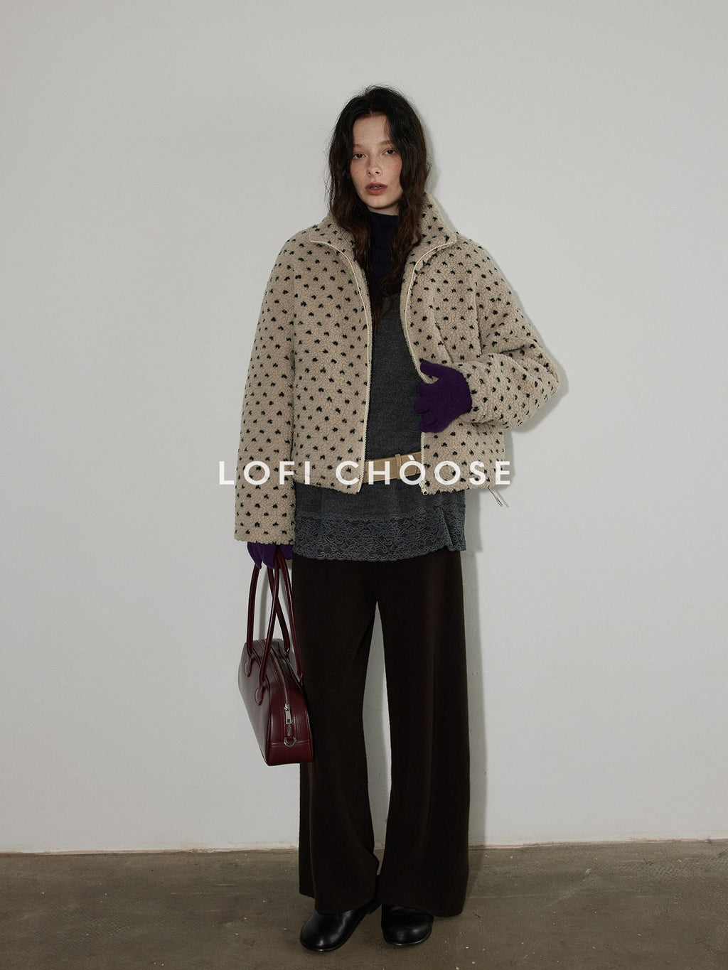 Lofi choose Cozy Modal Wool Blend Polka Dot Turtleneck Loose Fit Women Office Knit Sweaters