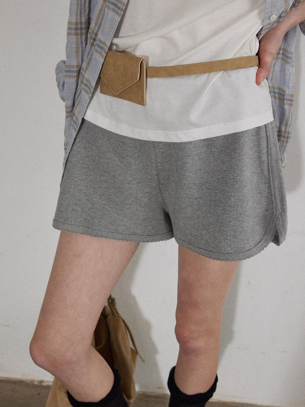 Lofi choose High Waist Loose Straight Leg Women Commuter Grey Casual Mini Shorts