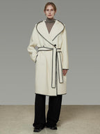unspoken Thick Hooded Oversized Mid Length Tie Belt Minimalist Commuter White Wool Coats