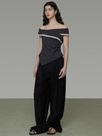 unspoken Slim Minimalist Colorblock Office Bardot Sleeveless Off Shoulder Crop Tops