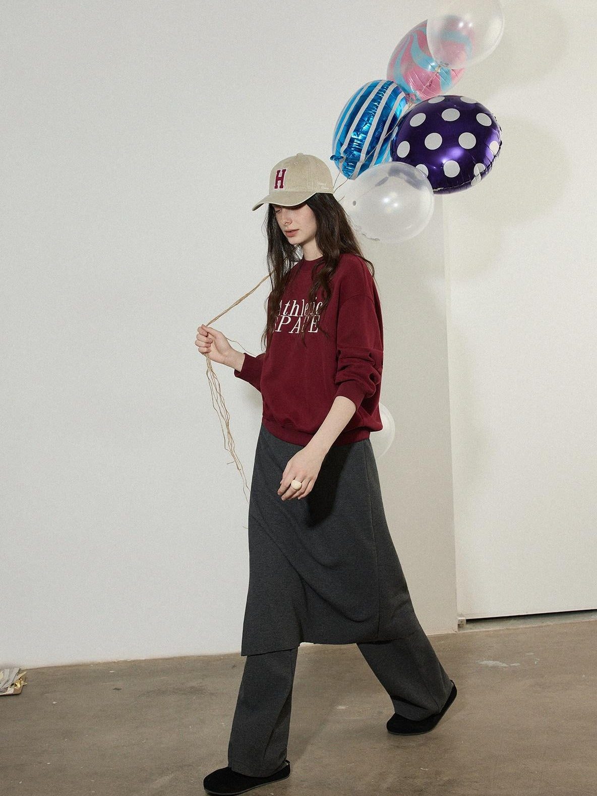 Lofi choose Embroidered Colorblock Loose Drop Shoulder Crewneck Female Cotton Sweatshirt