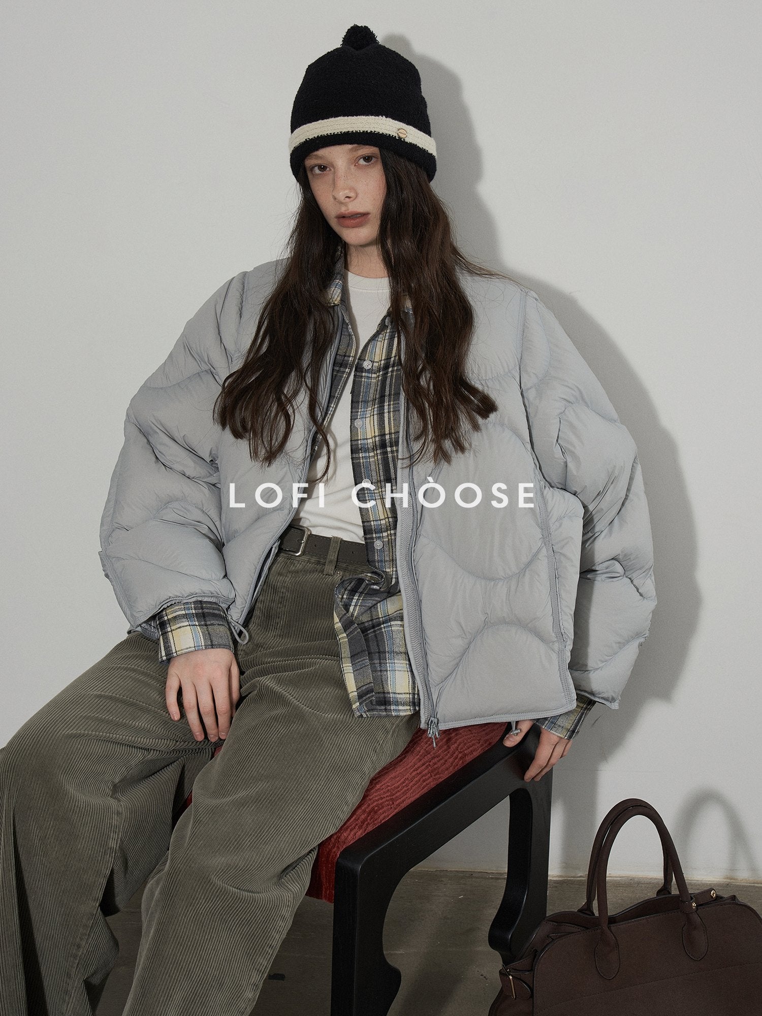 Lofi choose Loose Fit Plaid Button Front Collared Long Sleeve Commuter For Women Shirts