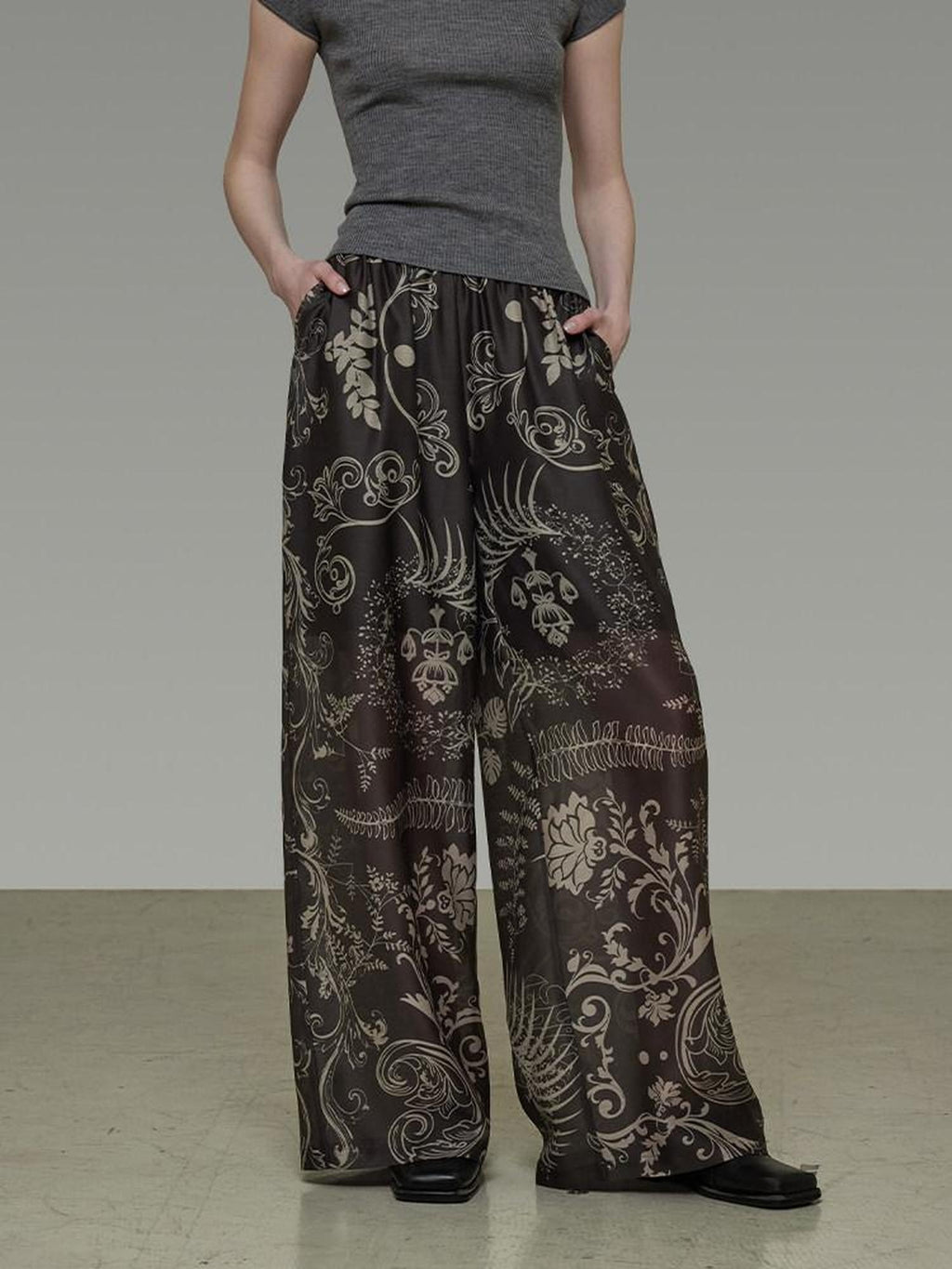 unspoken High Waist Pockets Loose Office Minimal Polyester Olive Brown Wide Leg Pants