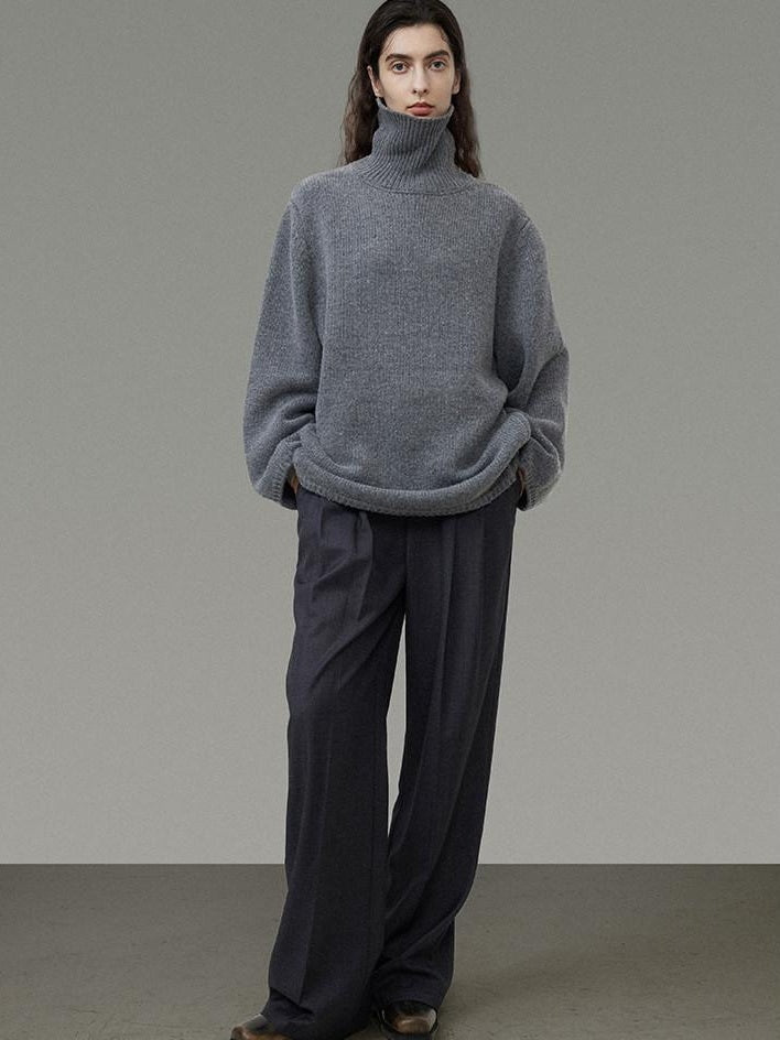 unspoken Warm Wool Blend Loose Fit Turtleneck Knitted Pullover Office Casual Gray Sweaters