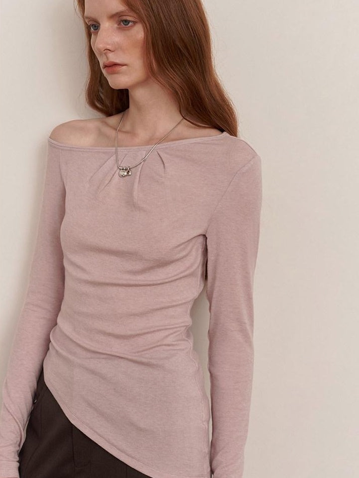someone sometimes Lyocell Wool Blend Lightweight Asymmetric Neck Slim Casual Long Sleeve T-Shirts