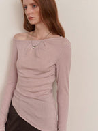 someone sometimes Lyocell Wool Blend Lightweight Asymmetric Neck Slim Casual Long Sleeve T-Shirts
