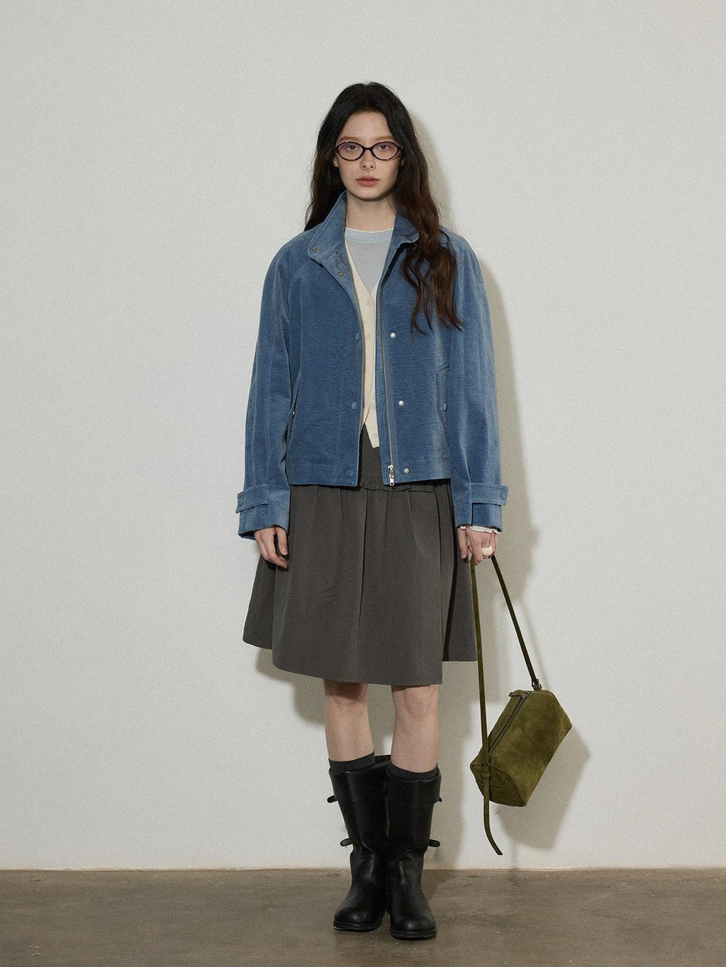 Lofi choose High Waist Ruffle A Line Pleated Cotton Commuter Skirt For Women Midi Skirts