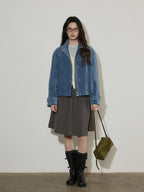 Lofi choose High Waist Ruffle A Line Pleated Cotton Commuter Skirt For Women Midi Skirts