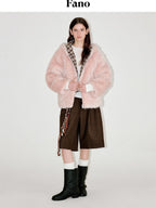 fano Cozy Lotus Pink Plaid Zip Closure Relaxed Loose Fit Womens Outerwear Long Coats
