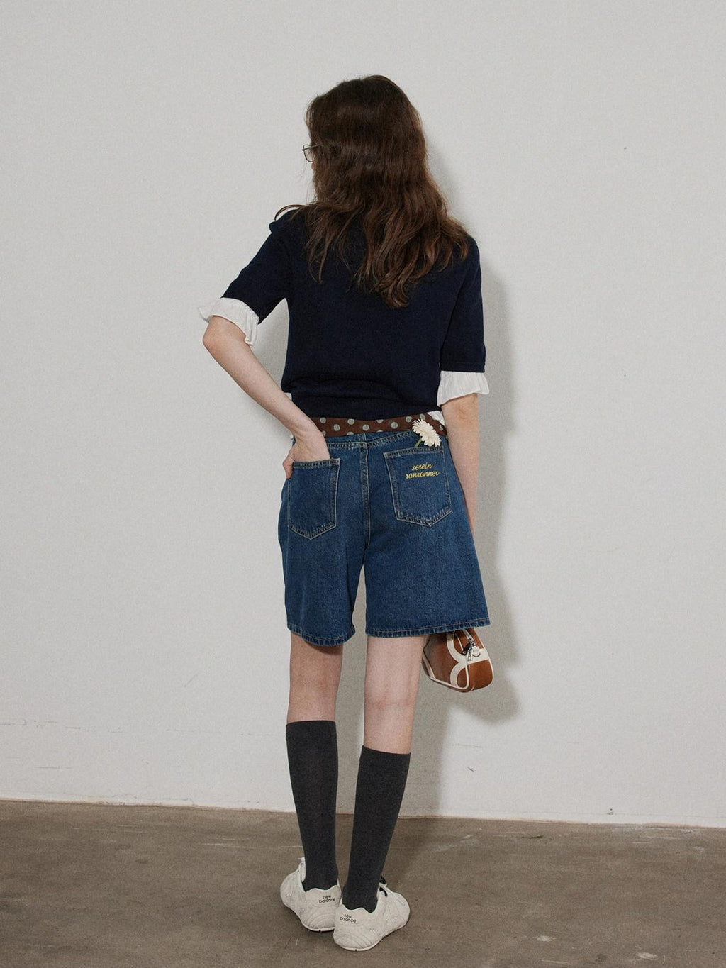 Lofi choose Washed High Waist Loose Fit Micro Stretch Women Casual Blue White Denim Shorts