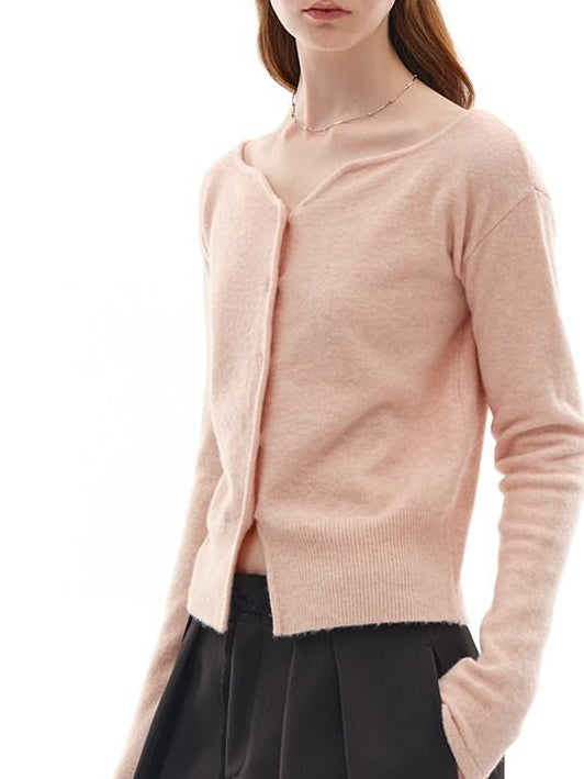 someonesometimes Soft Pink Cozy Wool Button V-neck Loose Fit Unisex Knit Cardigans