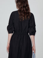 fano Flattering Tied Waist Workwear A Line V-neck Women Viscose Nylon Black Maxi Dresses