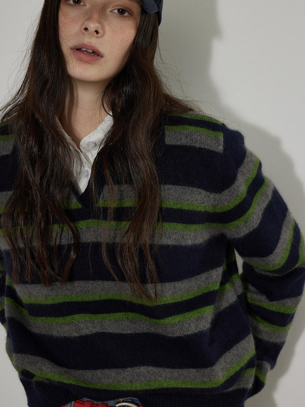 Lofi choose Soft Knitted Pullover Commuter Oversized Polo Collar Striped Women Sweaters