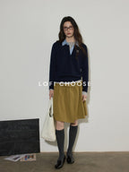 Lofi choose High Waist Ruffle A Line Pleated Cotton Commuter Skirt For Women Midi Skirts