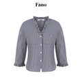 fano_Warm_Cotton_V-neck_Tie_Slim_Minimal_3_4_Sleeve_Blue_White_Check_Work_Blouses_MISSTT
