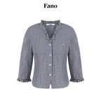 fano_Warm_Cotton_V-neck_Tie_Slim_Minimal_3_4_Sleeve_Blue_White_Check_Work_Blouses_MISSTT