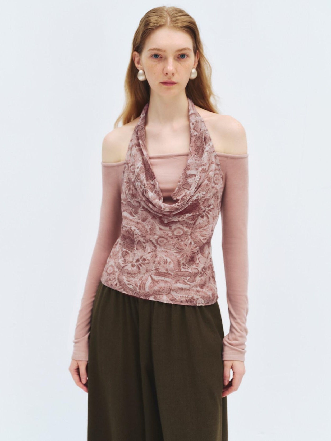 someone sometimes Silk Wool Blend Slim Fit Patchwork Knit Women Printed Halter Crop Tops