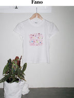 fano Lyocell Cotton Slim Korean Women Printed Crewneck Short Sleeve T-Shirts
