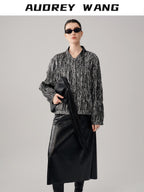 audreyyang Original Design Pleated Loose Fit Womens Cropped Silver Bomber Jackets
