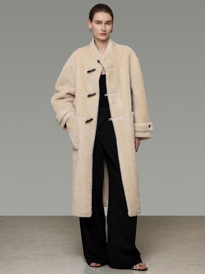 unspoken Warm Faux Fur Lined Vintage Loose Fit Stand Collar Women Daily Long Coats