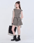 fano Plaid Sleeveless H Line Natural Waist Office Dress For Women Midi Dresses