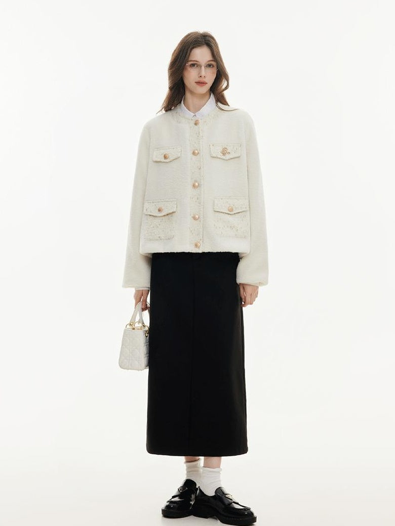 ikyou High Waist Embroidered A Line Casual Commuter Black Polyester Midi Skirts