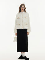 ikyou High Waist Embroidered A Line Casual Commuter Black Polyester Midi Skirts