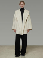 unspoken 100 Percent Sheep Wool Commuter Relaxed Notched Lapel White Wool Coats