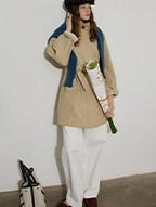 Lofi choose Office Ready Loose Fit Short Stand Collar Single Button Women Khaki Trench Coats