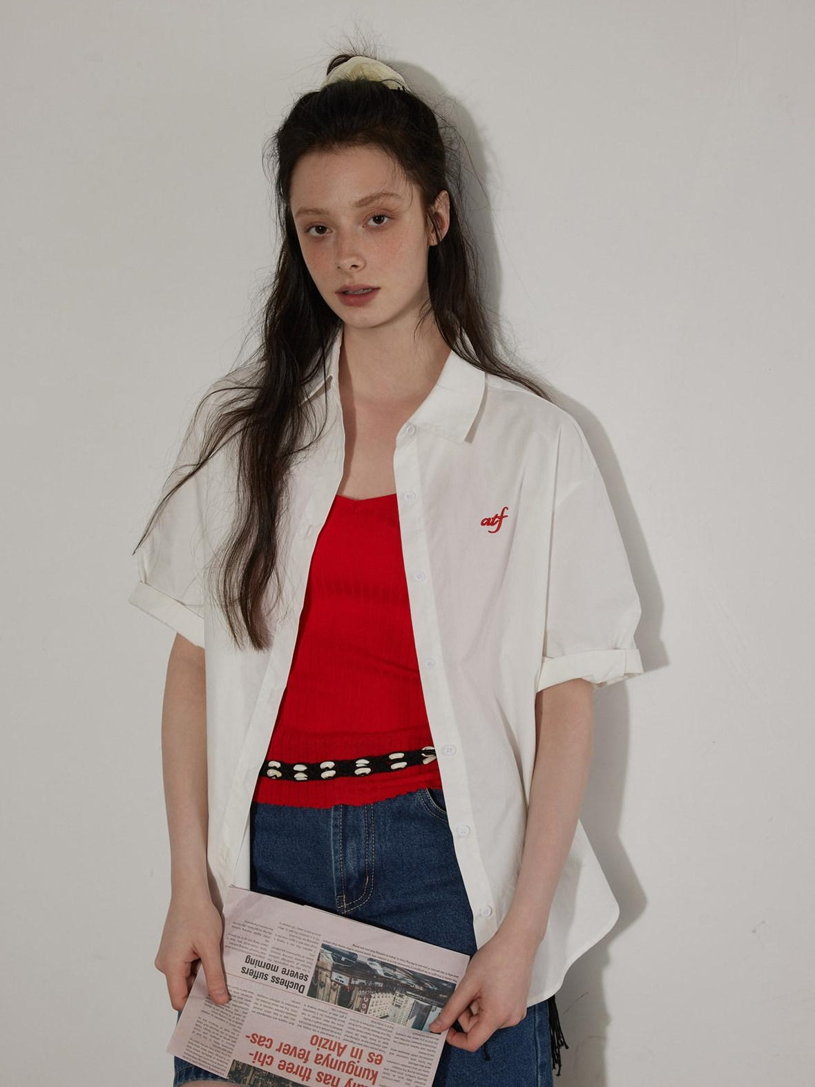 Lofi choose Lightweight Embroidered Plaid Button Down Loose Commuter Short Sleeve Women Shirts