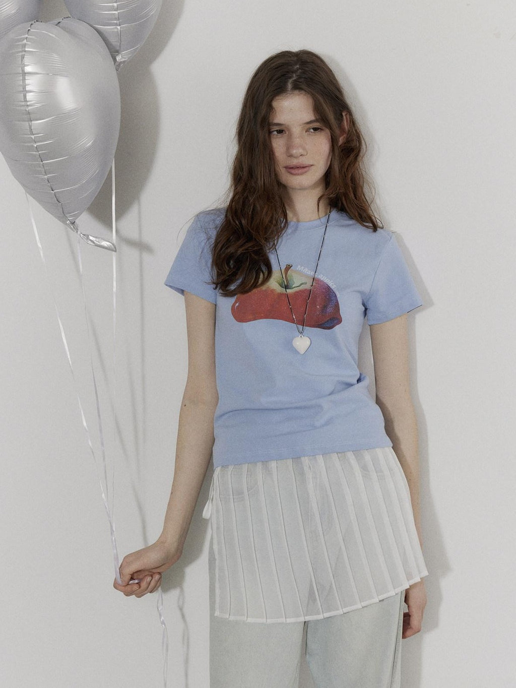 Lofi choose Office Relaxed Printed Round Neck Women Light Blue Short Sleeve T-Shirts