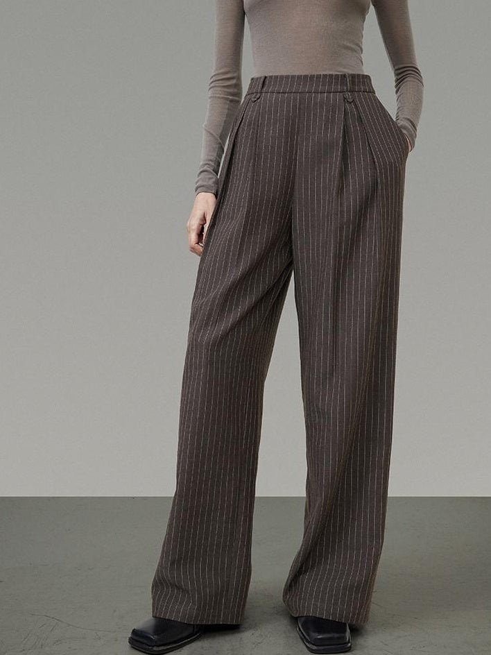 unspoken Minimalist V-neck Long Sleeve Tailored Brown Polyester Women Top & Pants Sets
