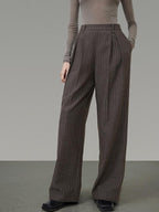 unspoken Minimalist V-neck Long Sleeve Tailored Brown Polyester Women Top & Pants Sets