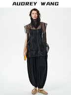 audreyyang Sheer Slimming High Neck Loose Fit Pullover Polyester Long Sleeve Crop Tops