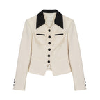 unspoken_Colorblock_Polo_Collar_Button_Slim_Fit_Office_Women_Polyester_Blouses_MISSTT