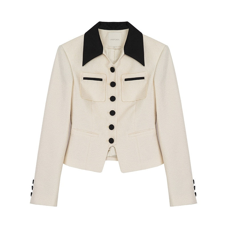 unspoken_Colorblock_Polo_Collar_Button_Slim_Fit_Office_Women_Polyester_Blouses_MISSTT