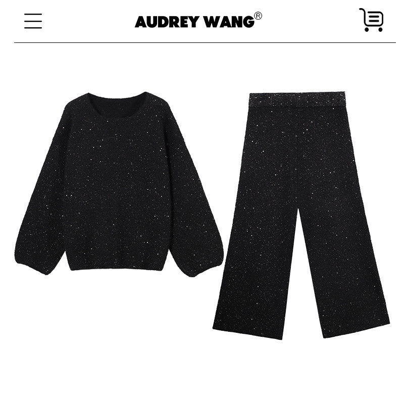 audreyyang Lyocell Blend Casual Loose Pullover Round Neck Women Two Piece Knit Sweaters
