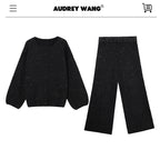audreyyang Lyocell Blend Casual Loose Pullover Round Neck Women Two Piece Knit Sweaters