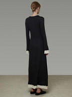 unspoken Slim Waist Colorblock Aline Knit Bell Sleeve Office Women Breathable Maxi Dresses