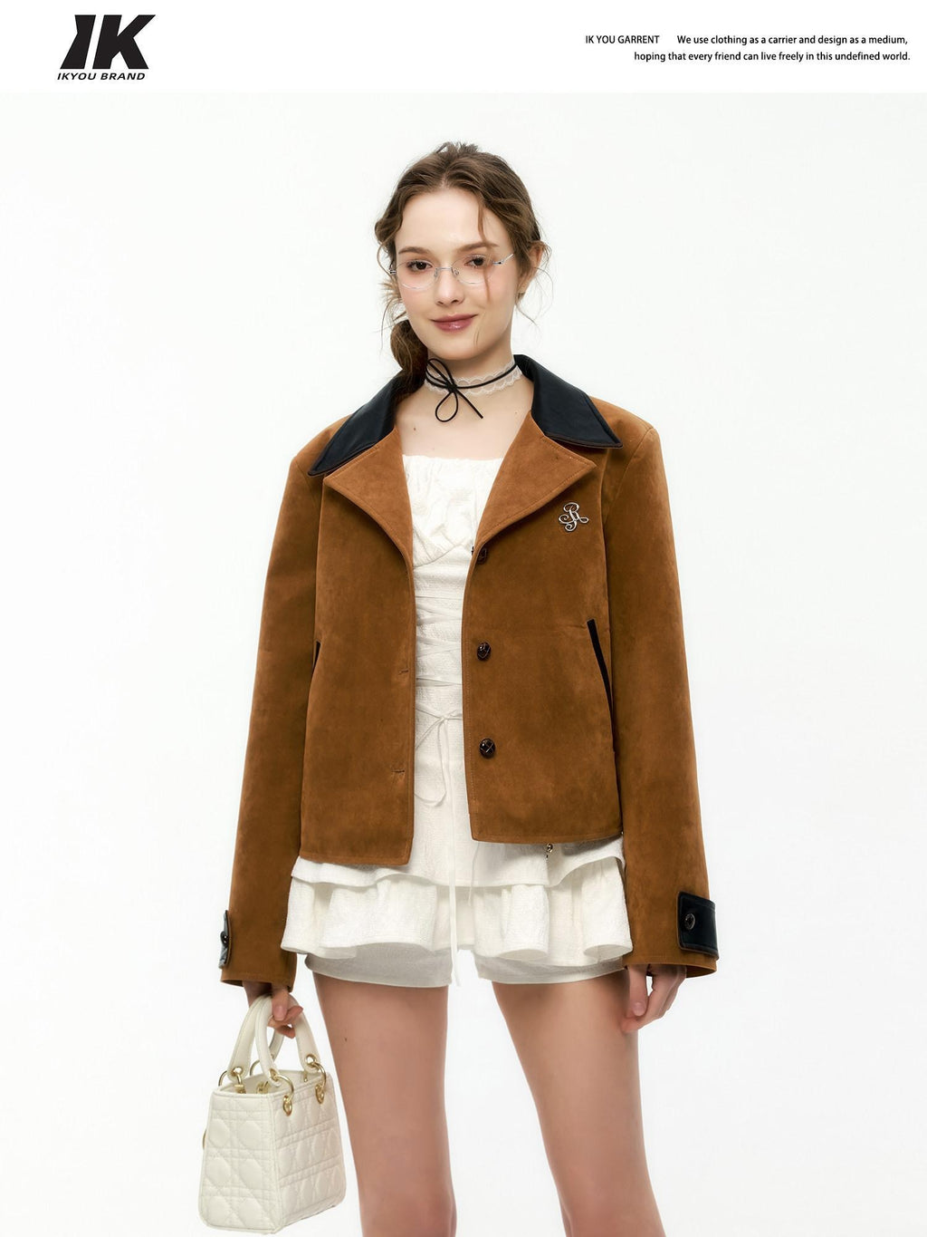 ikyou Non Iron 3D Embellished Straight Fit Commuter Notch Lapel Brown Cropped Jackets