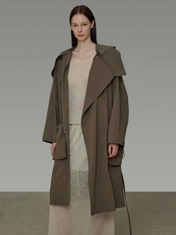 unspoken Viscose Blend Loose Fit Single Breasted Minimalist For Women Brown Long Coats
