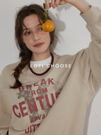 Lofi choose Oversized Letter Print Crewneck Pullover Commuter Style Women Oatmeal Sweatshirt
