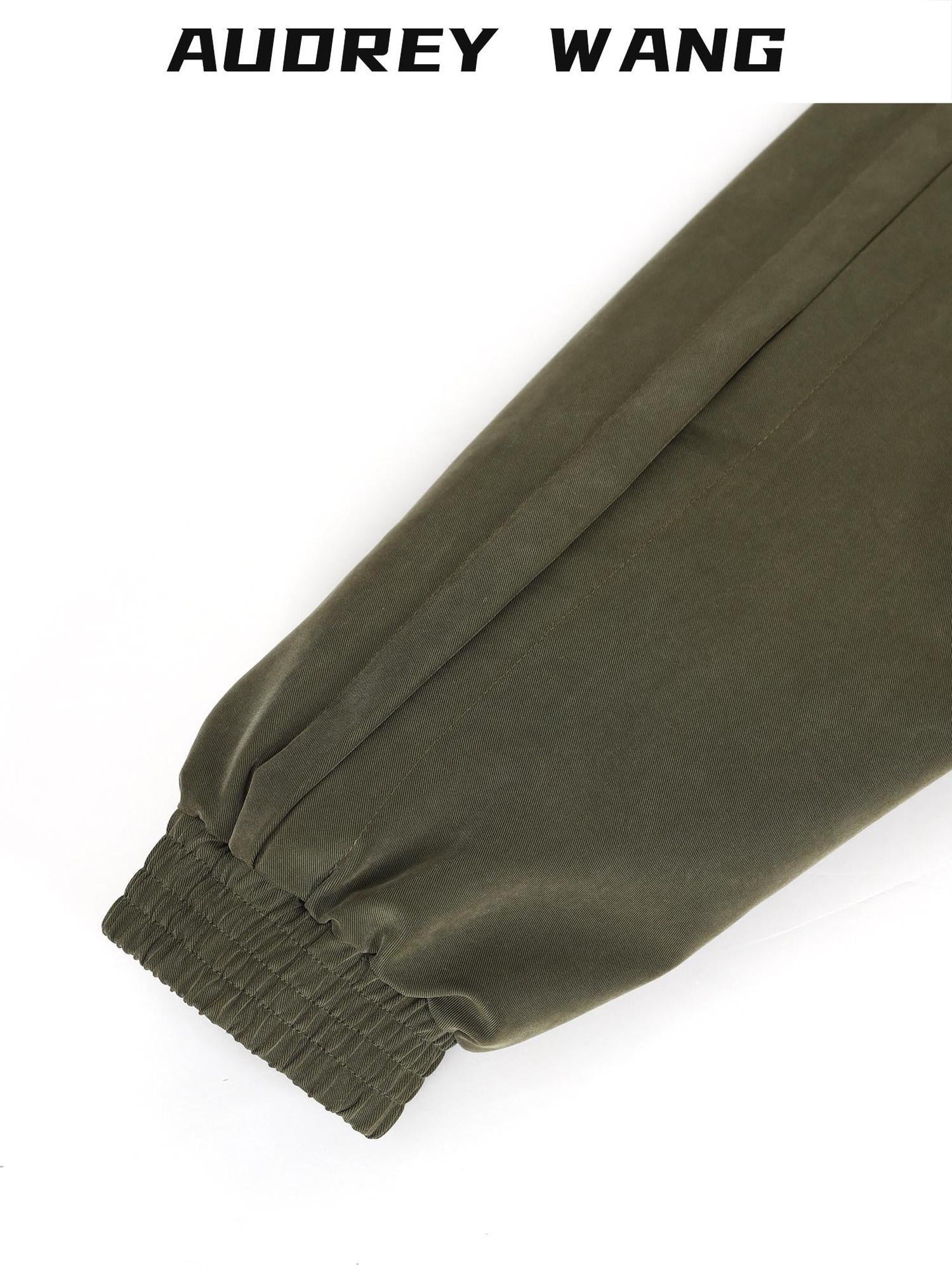 audreyyang Soft Modal Blend Casual Loose Cropped Zip Long Sleeve Women Olive Bomber Jackets