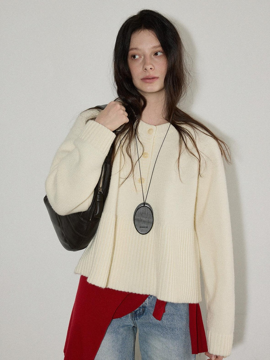 Lofi choose Soft Acrylic Commuter Loose Fit Solid Crewneck Women Knitwear Sweaters
